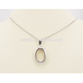 Silver Oval 316L Stainless Steel Locked Pendant Necklace